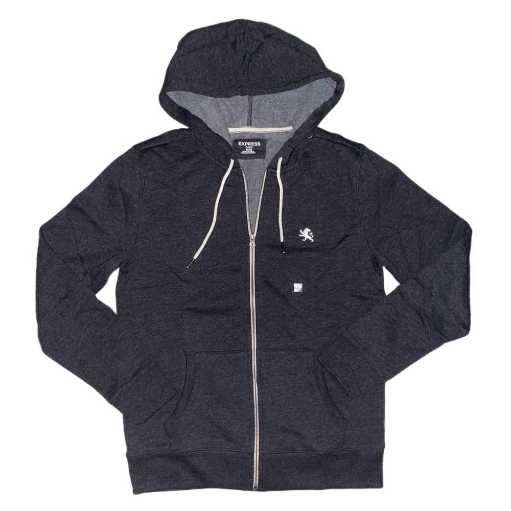 Express Gray Heat zip-up fleece cotton hooded sweatshirt NWT Mens M